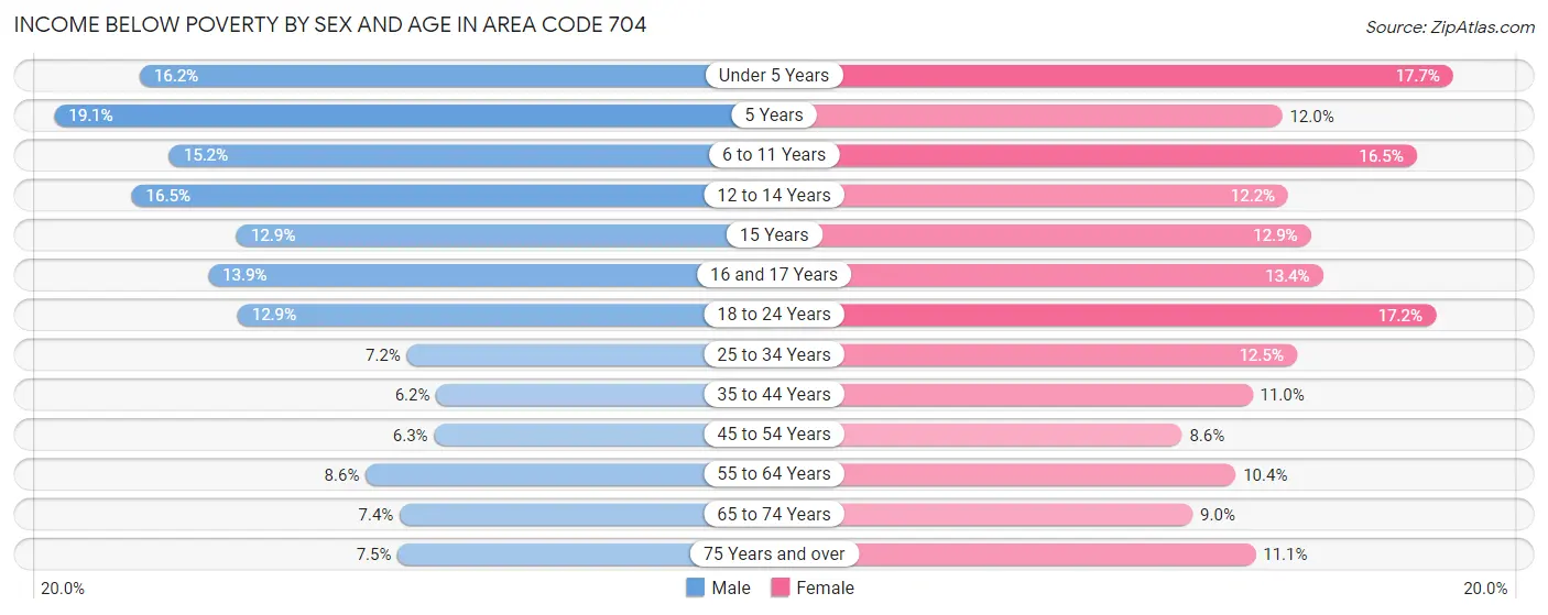 Income Below Poverty by Sex and Age in Area Code 704