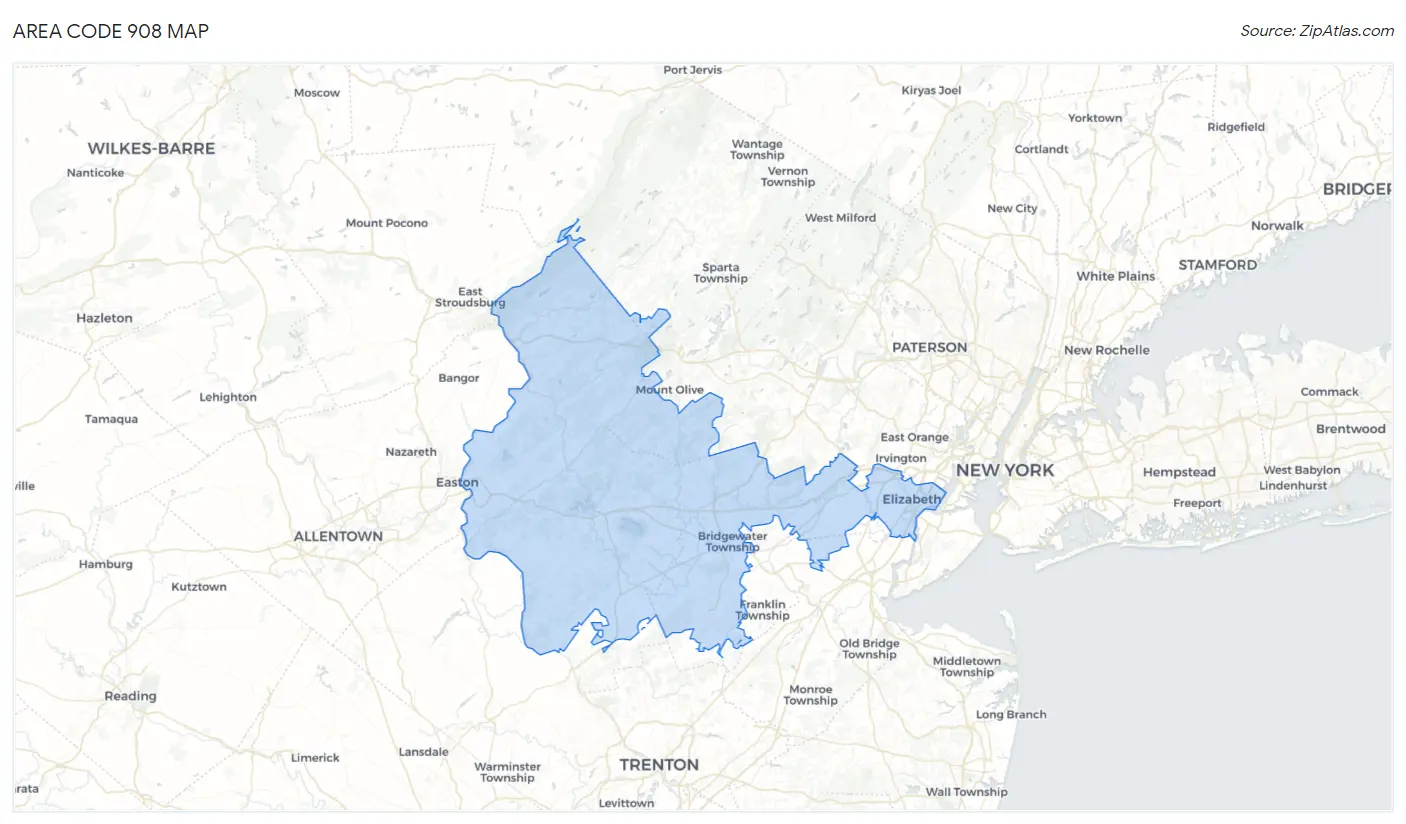 Area Code 908 Map