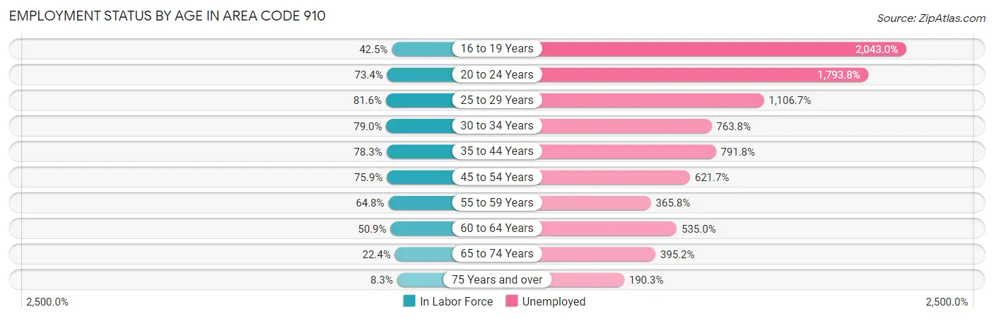 Employment Status by Age in Area Code 910