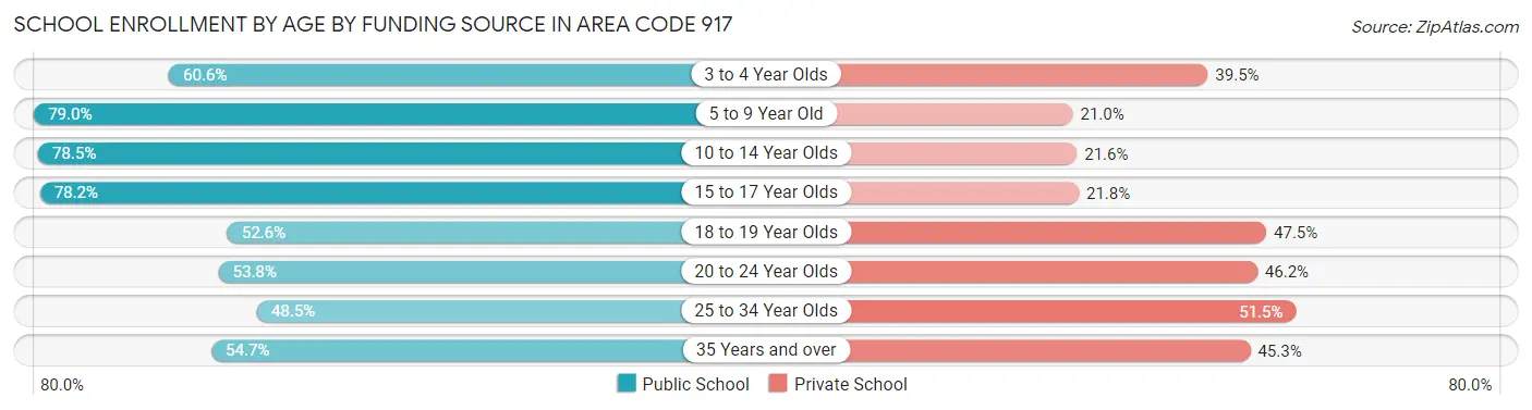 School Enrollment by Age by Funding Source in Area Code 917
