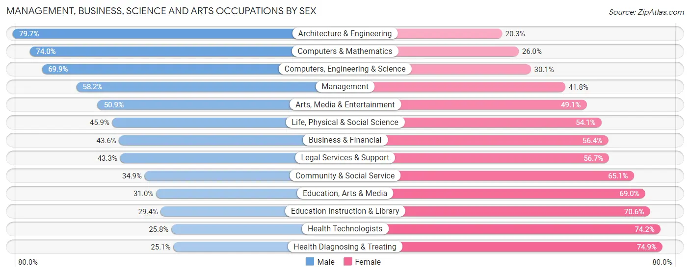 Management, Business, Science and Arts Occupations by Sex in Area Code 919