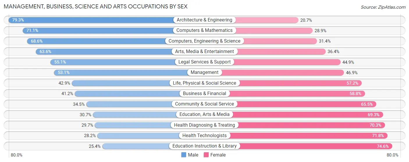 Management, Business, Science and Arts Occupations by Sex in Area Code 939