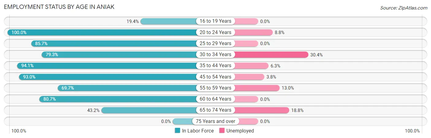 Employment Status by Age in Aniak