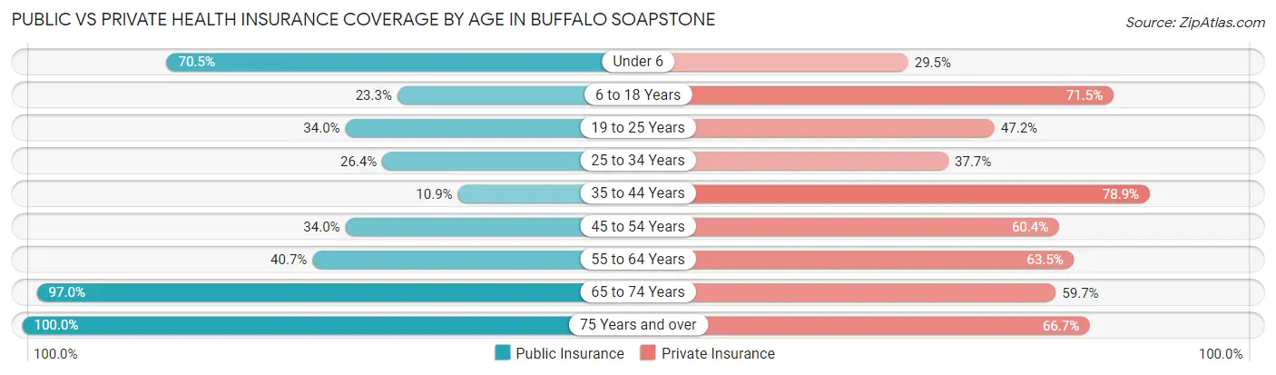 Public vs Private Health Insurance Coverage by Age in Buffalo Soapstone