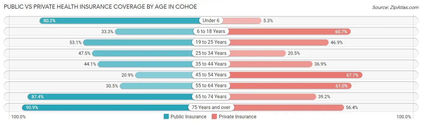 Public vs Private Health Insurance Coverage by Age in Cohoe