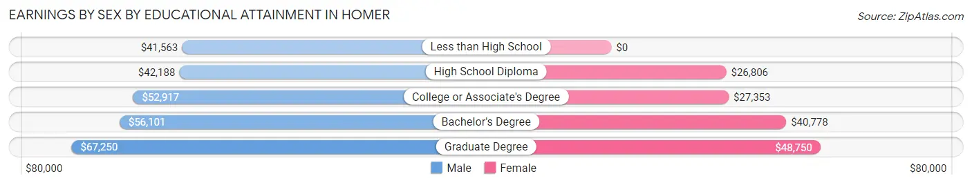 Earnings by Sex by Educational Attainment in Homer