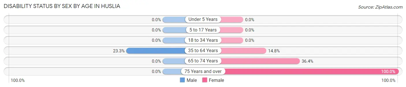 Disability Status by Sex by Age in Huslia