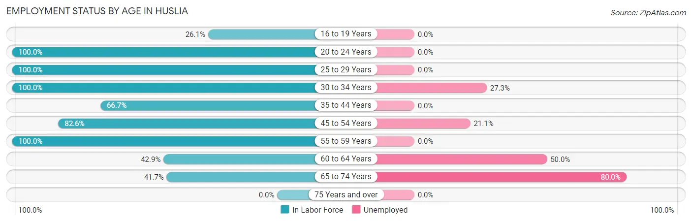 Employment Status by Age in Huslia