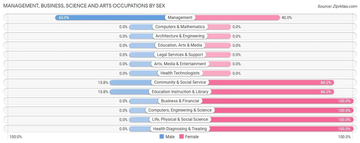 Management, Business, Science and Arts Occupations by Sex in Huslia