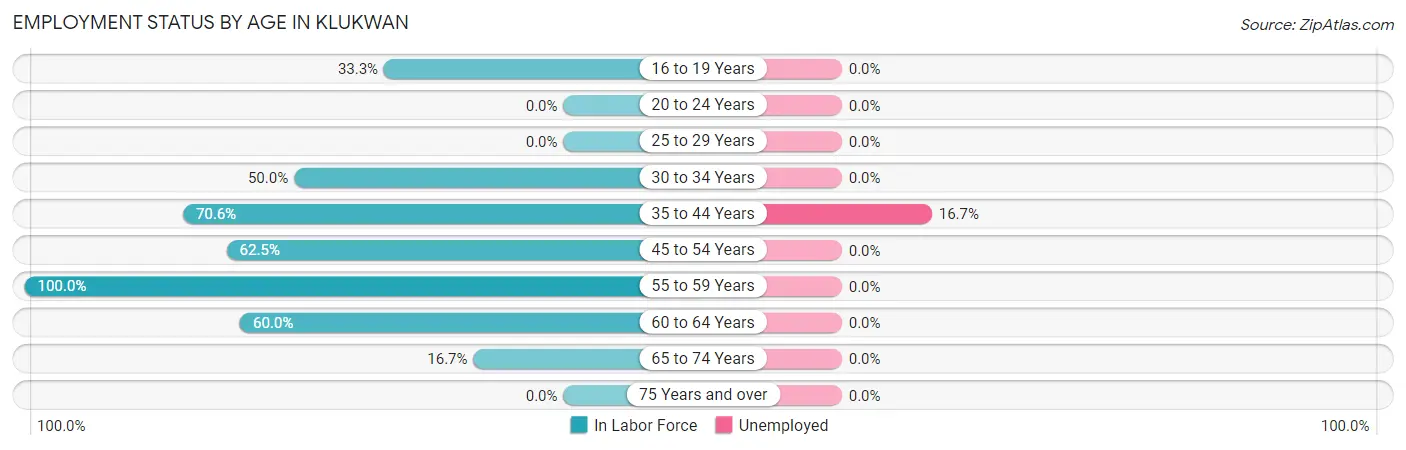 Employment Status by Age in Klukwan