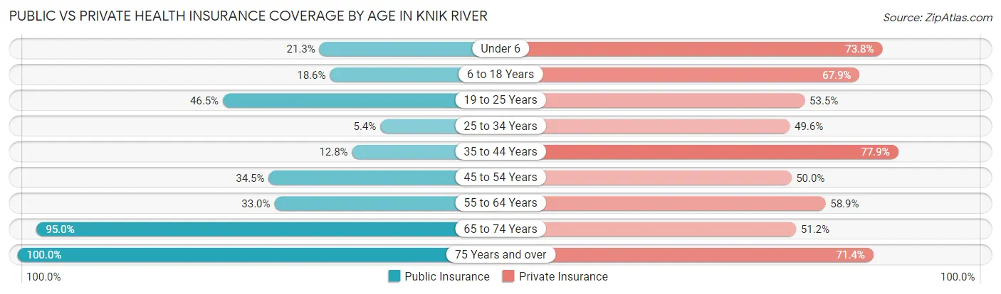 Public vs Private Health Insurance Coverage by Age in Knik River