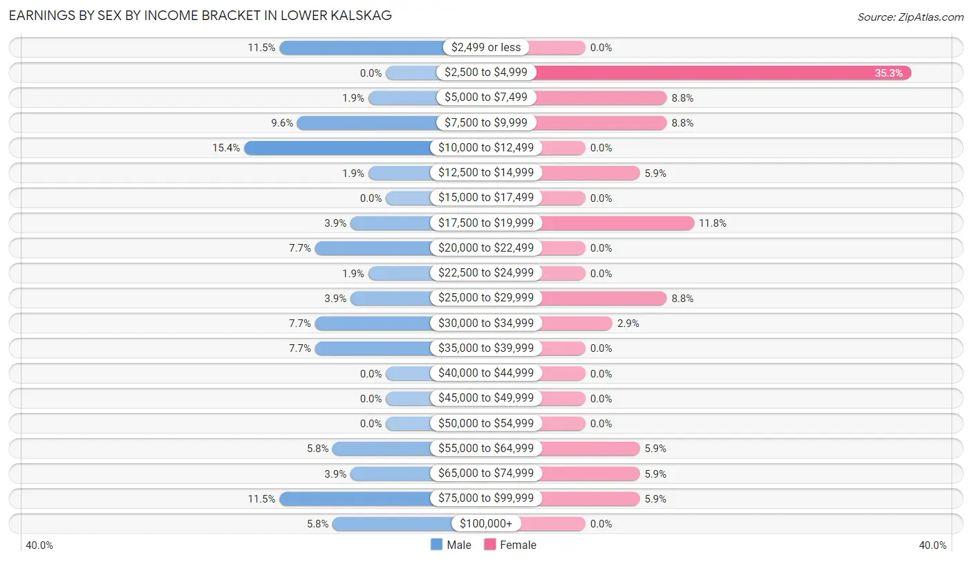 Earnings by Sex by Income Bracket in Lower Kalskag