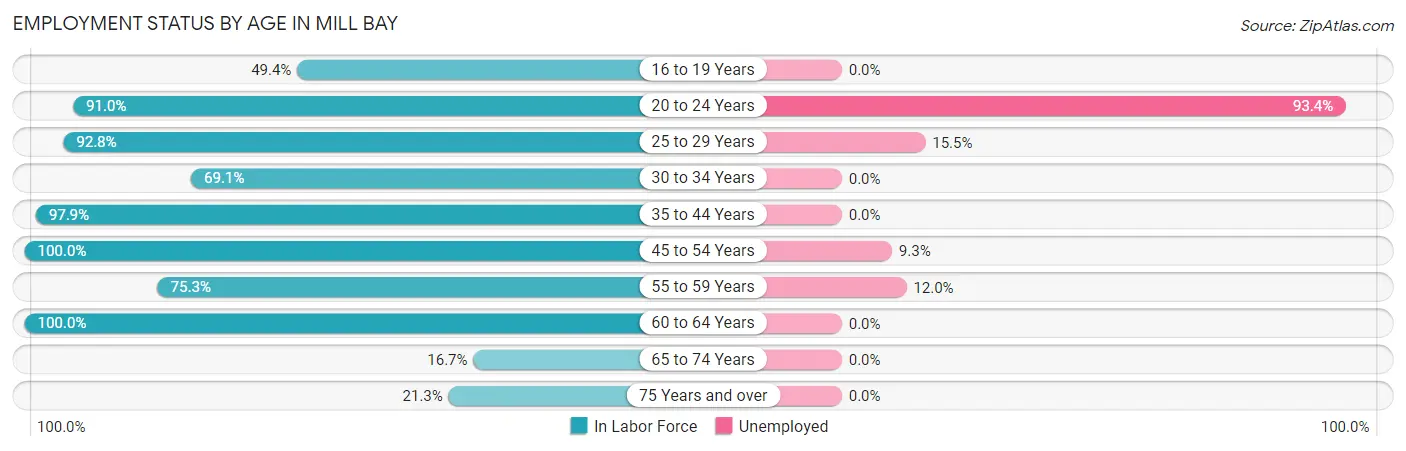 Employment Status by Age in Mill Bay