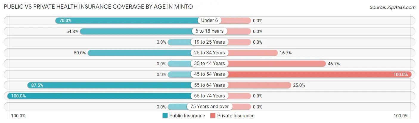 Public vs Private Health Insurance Coverage by Age in Minto