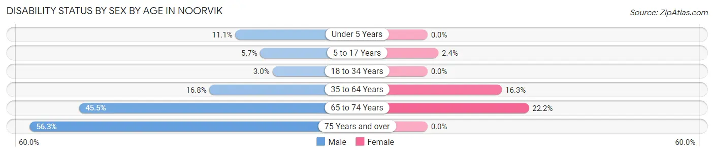 Disability Status by Sex by Age in Noorvik