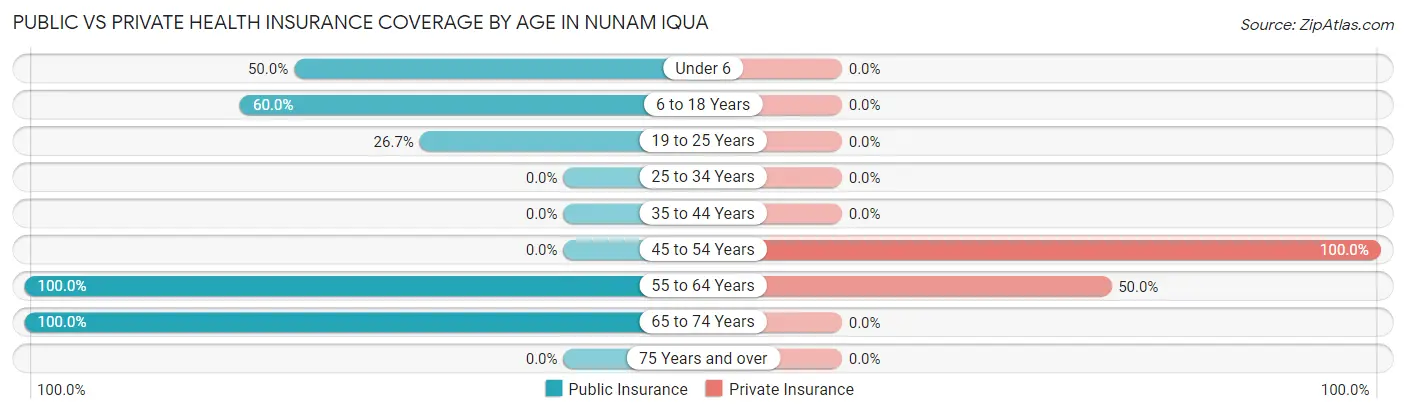 Public vs Private Health Insurance Coverage by Age in Nunam Iqua