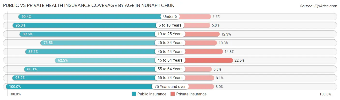 Public vs Private Health Insurance Coverage by Age in Nunapitchuk