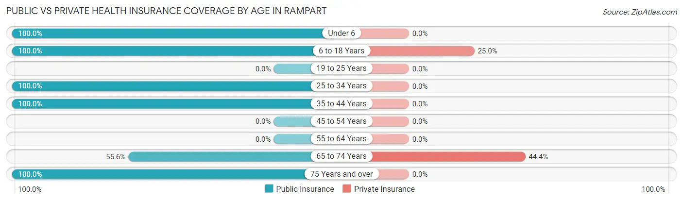 Public vs Private Health Insurance Coverage by Age in Rampart