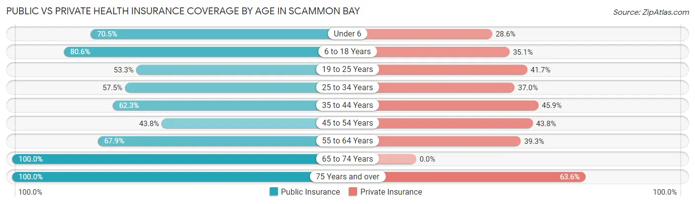 Public vs Private Health Insurance Coverage by Age in Scammon Bay