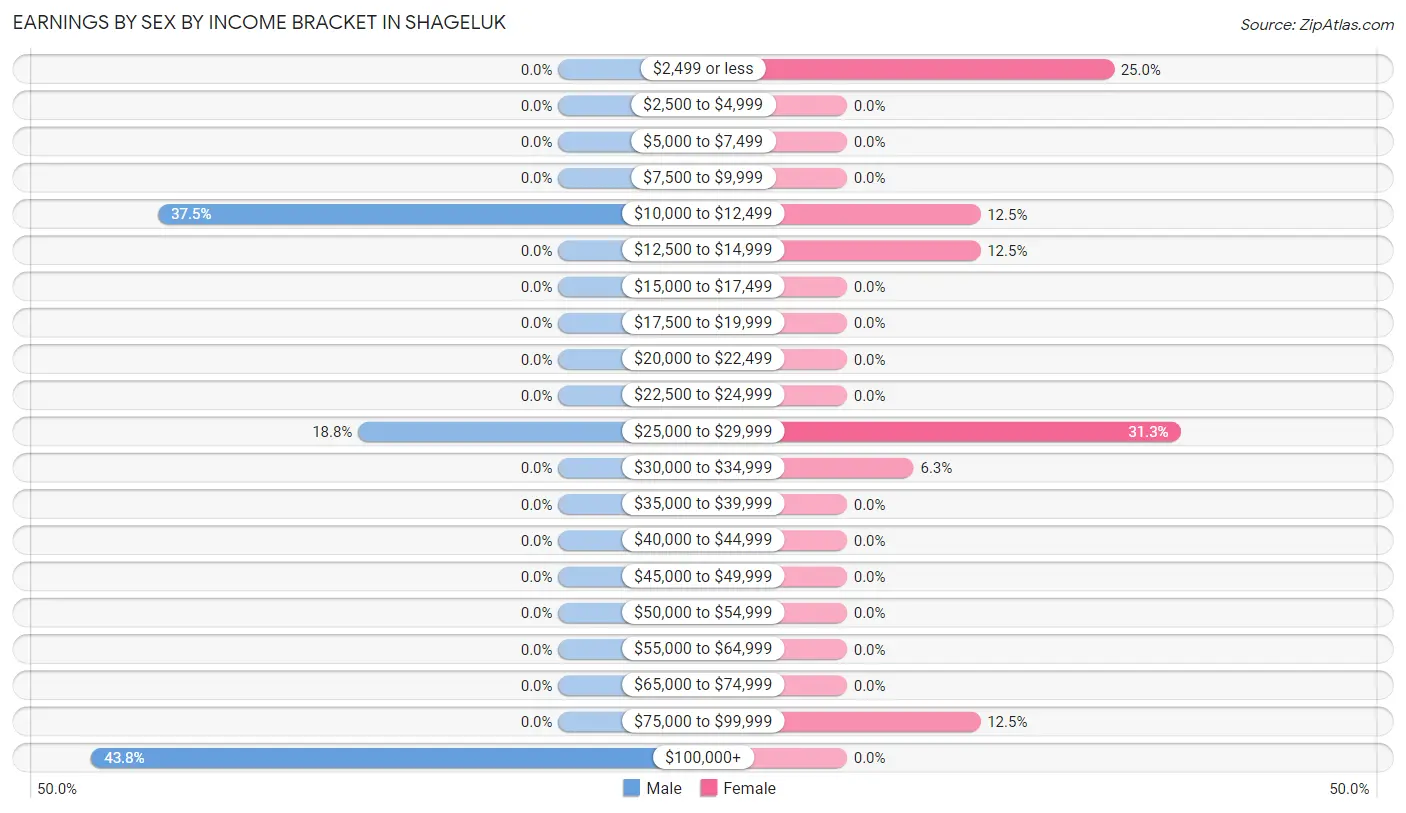 Earnings by Sex by Income Bracket in Shageluk