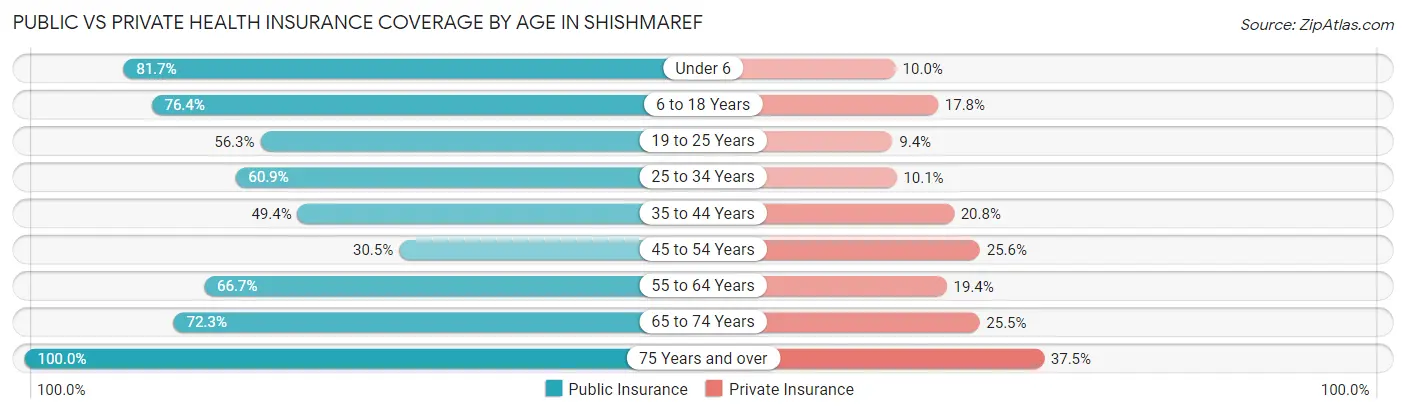 Public vs Private Health Insurance Coverage by Age in Shishmaref