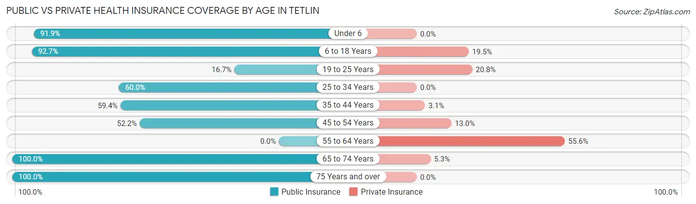Public vs Private Health Insurance Coverage by Age in Tetlin