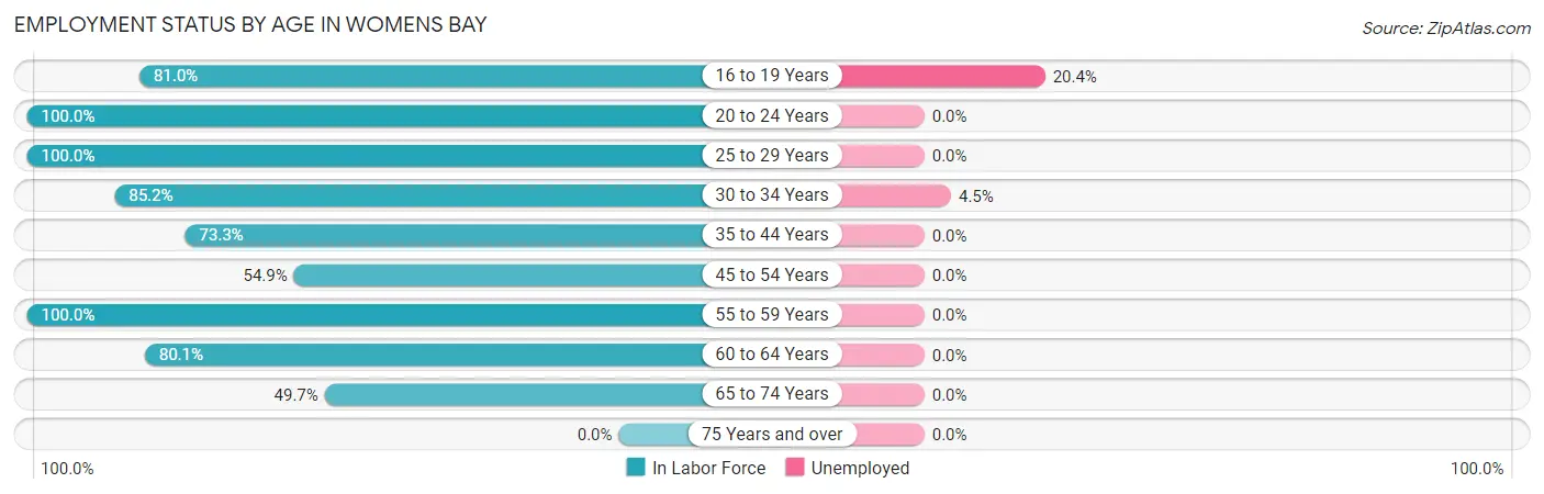 Employment Status by Age in Womens Bay