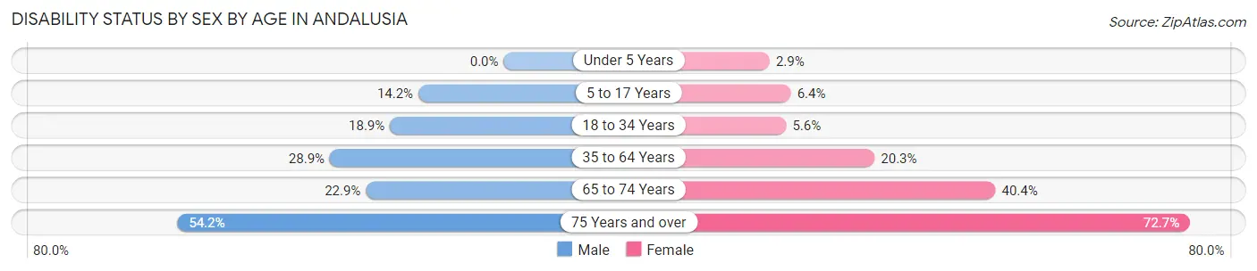 Disability Status by Sex by Age in Andalusia
