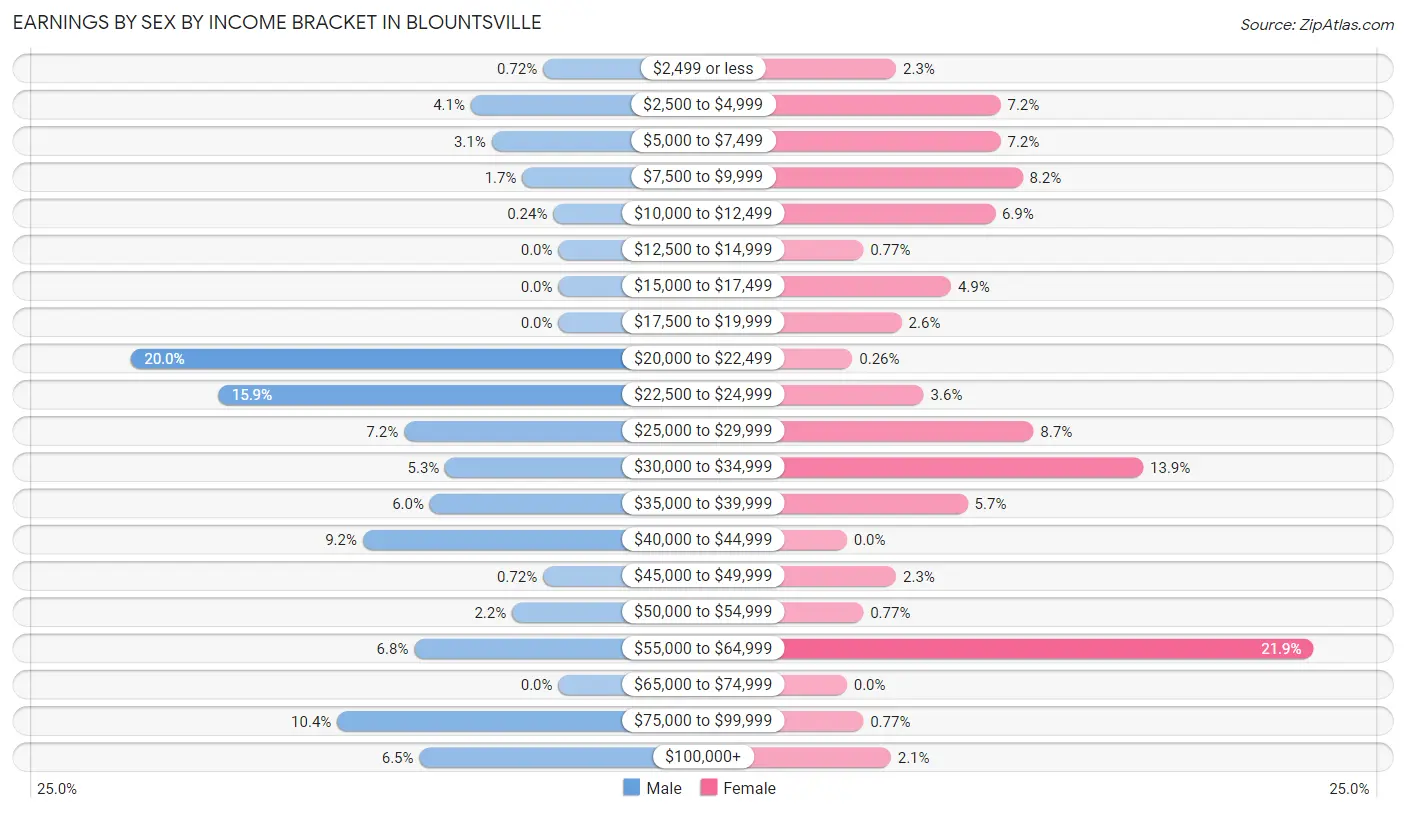 Earnings by Sex by Income Bracket in Blountsville