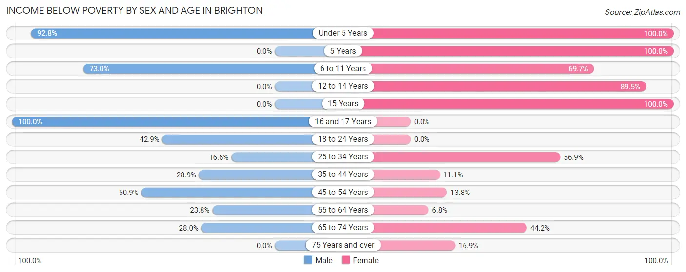 Income Below Poverty by Sex and Age in Brighton