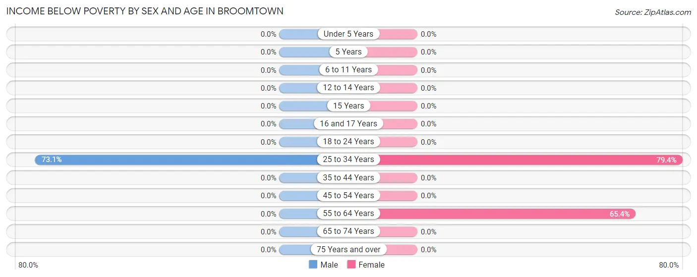 Income Below Poverty by Sex and Age in Broomtown