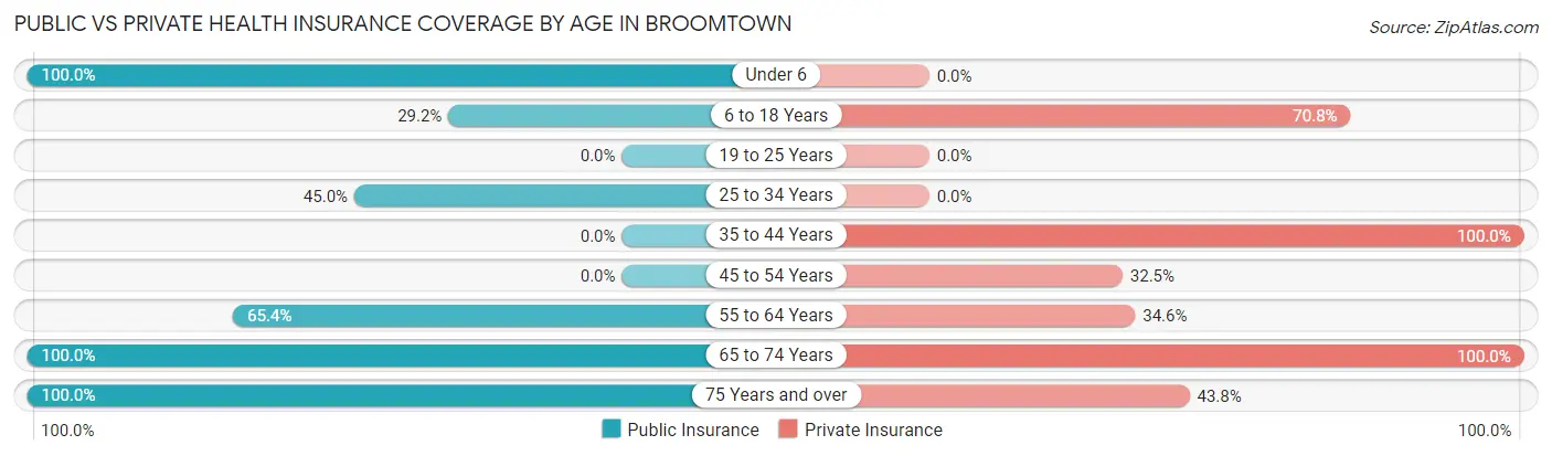 Public vs Private Health Insurance Coverage by Age in Broomtown