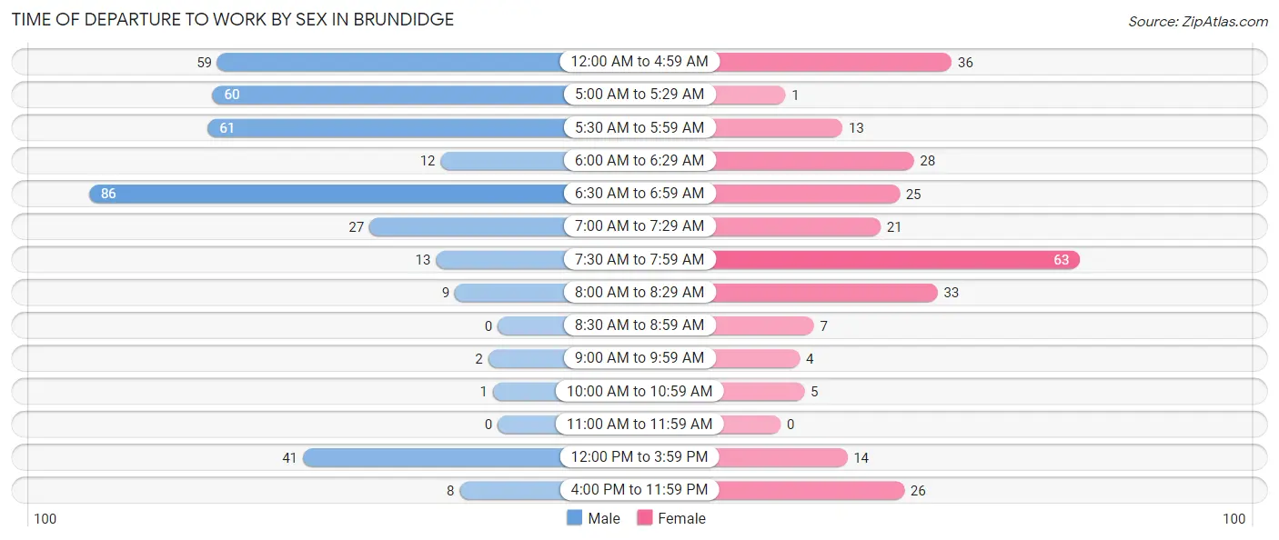 Time of Departure to Work by Sex in Brundidge