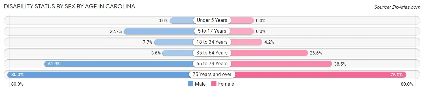 Disability Status by Sex by Age in Carolina