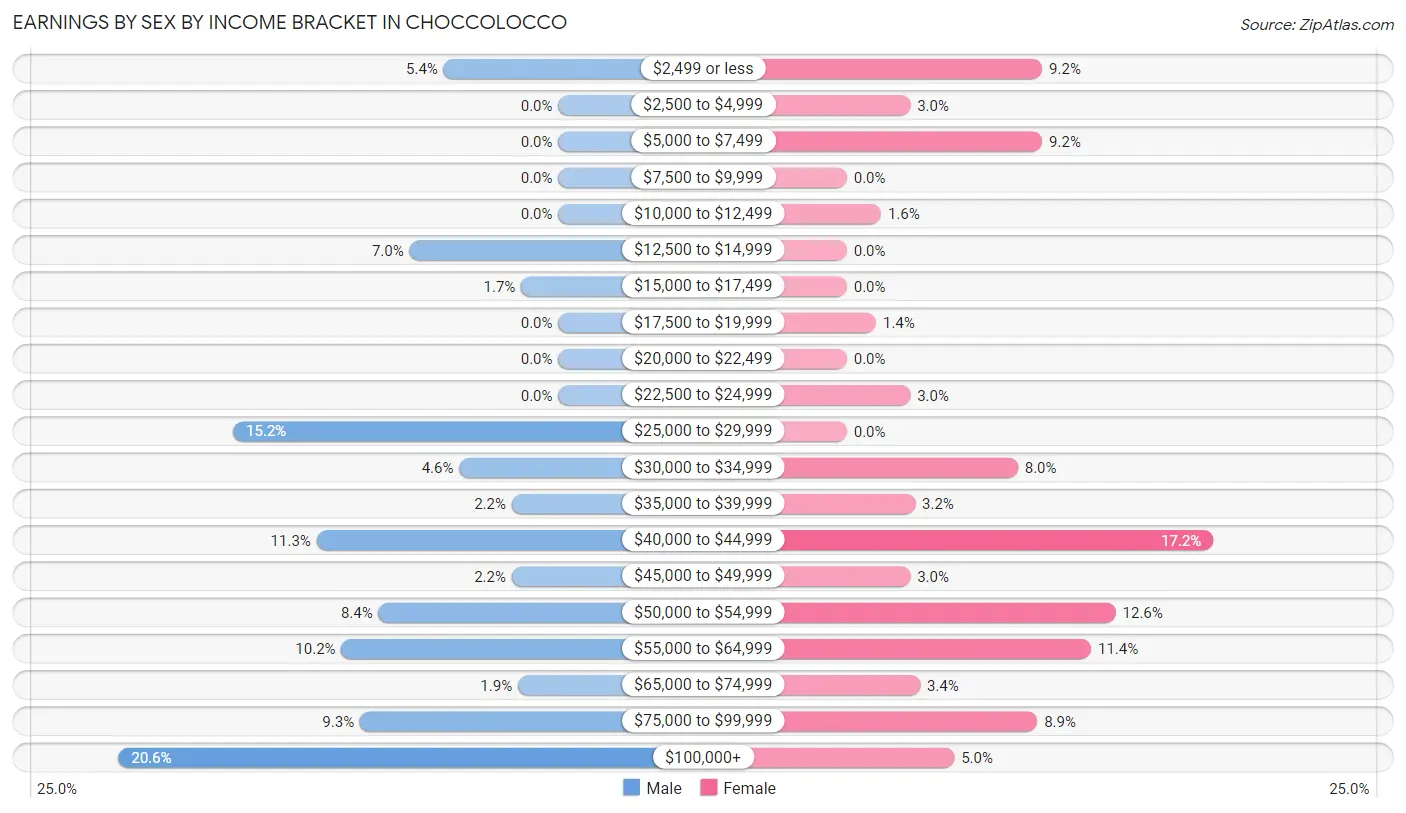 Earnings by Sex by Income Bracket in Choccolocco