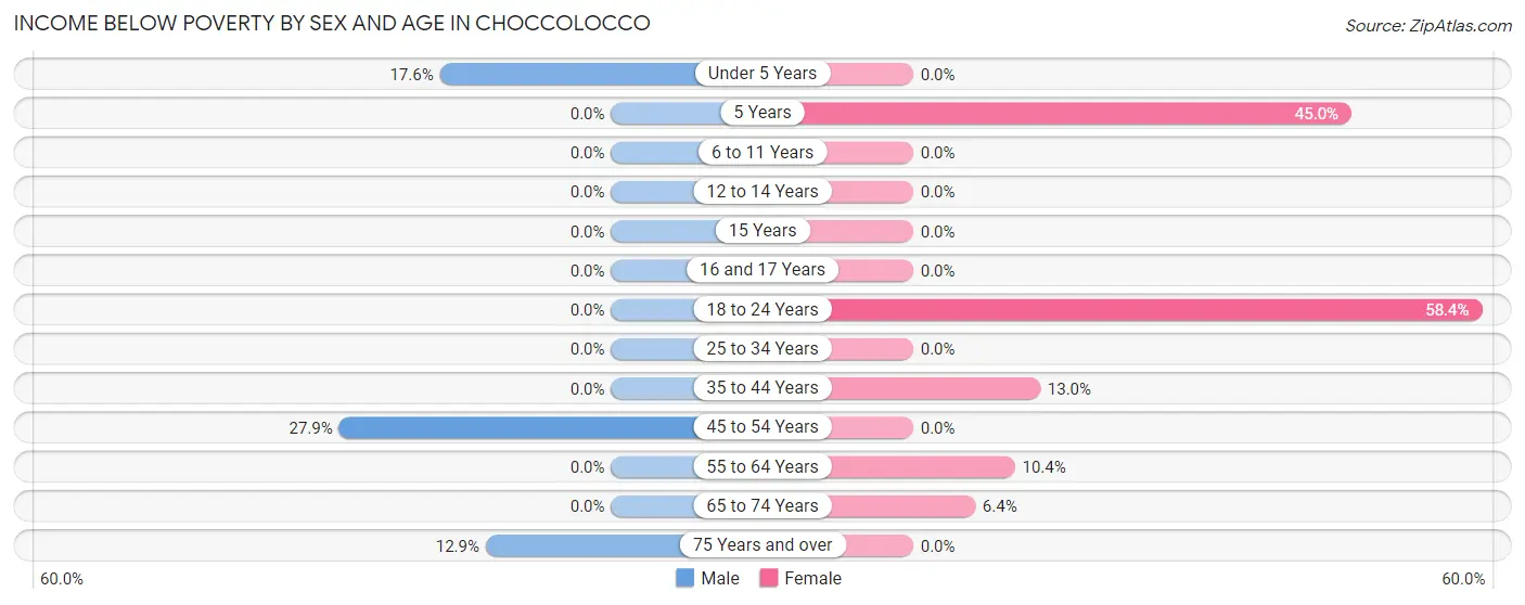 Income Below Poverty by Sex and Age in Choccolocco