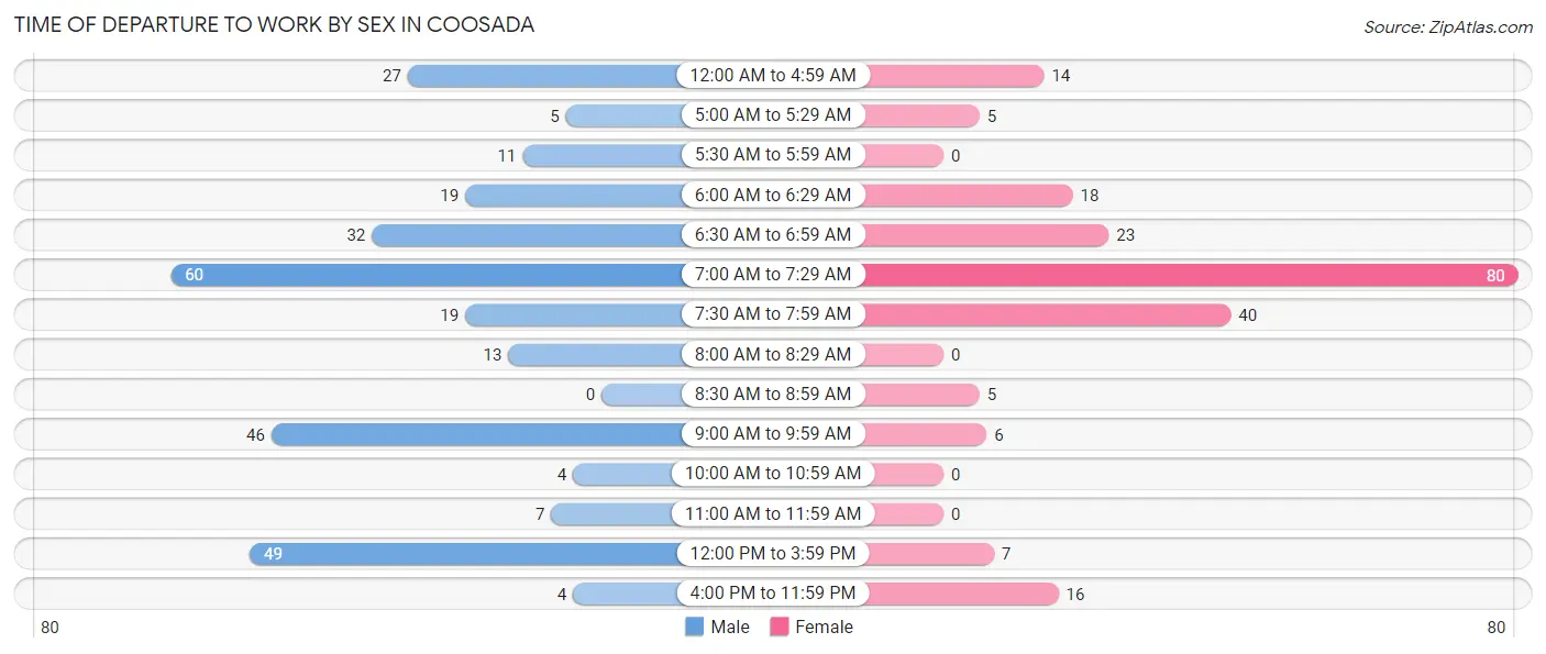 Time of Departure to Work by Sex in Coosada