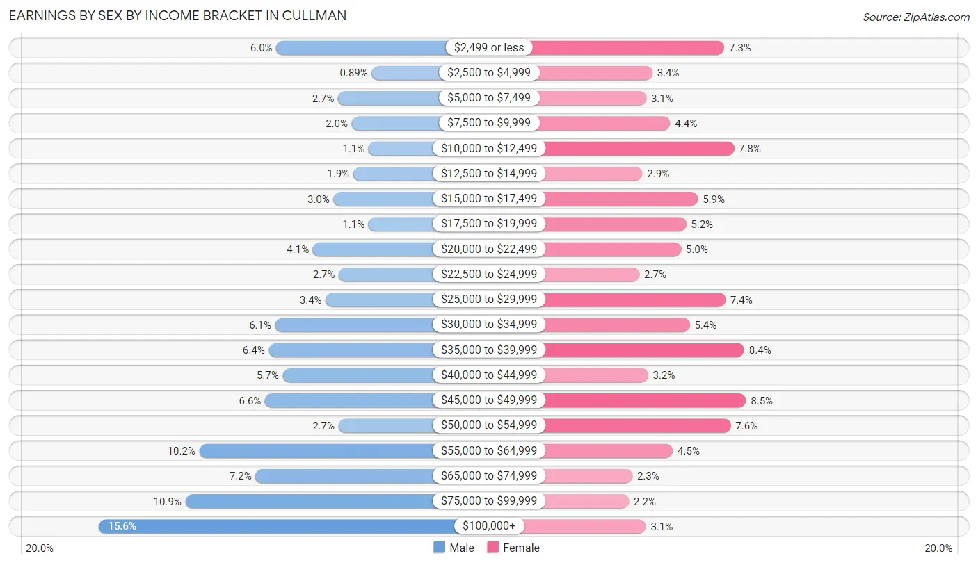 Earnings by Sex by Income Bracket in Cullman