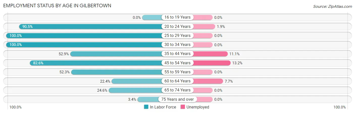 Employment Status by Age in Gilbertown