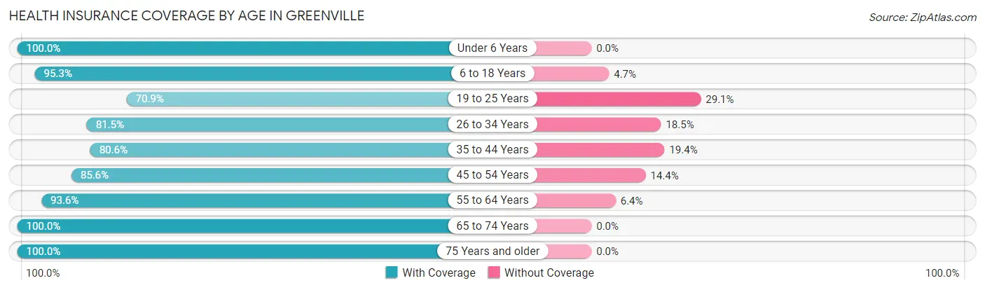 Health Insurance Coverage by Age in Greenville