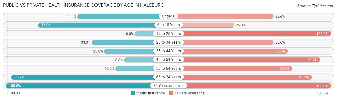 Public vs Private Health Insurance Coverage by Age in Haleburg