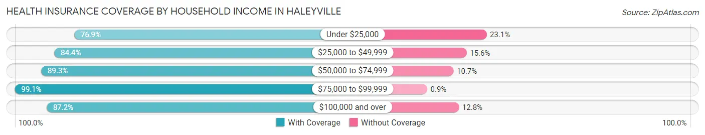 Health Insurance Coverage by Household Income in Haleyville