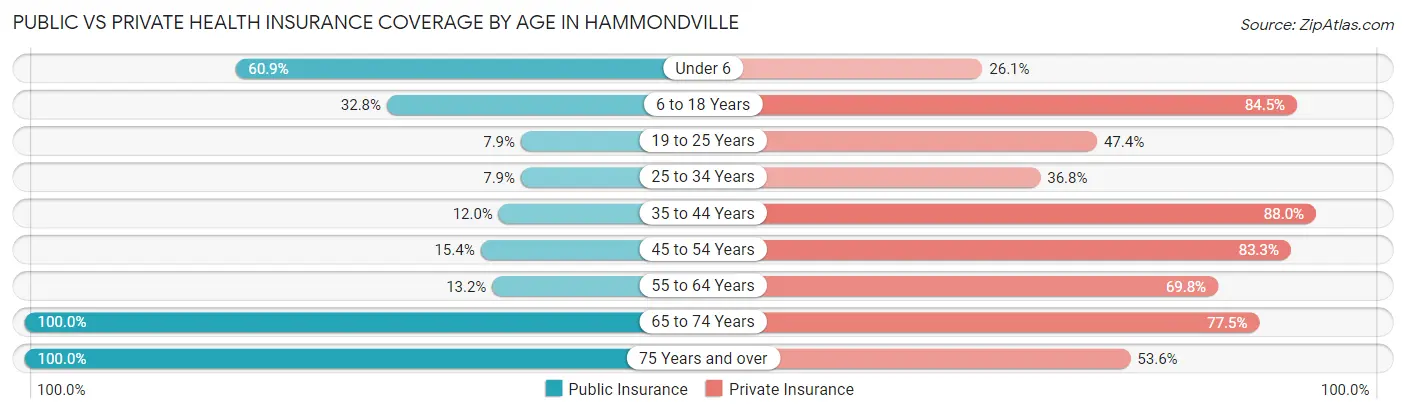 Public vs Private Health Insurance Coverage by Age in Hammondville