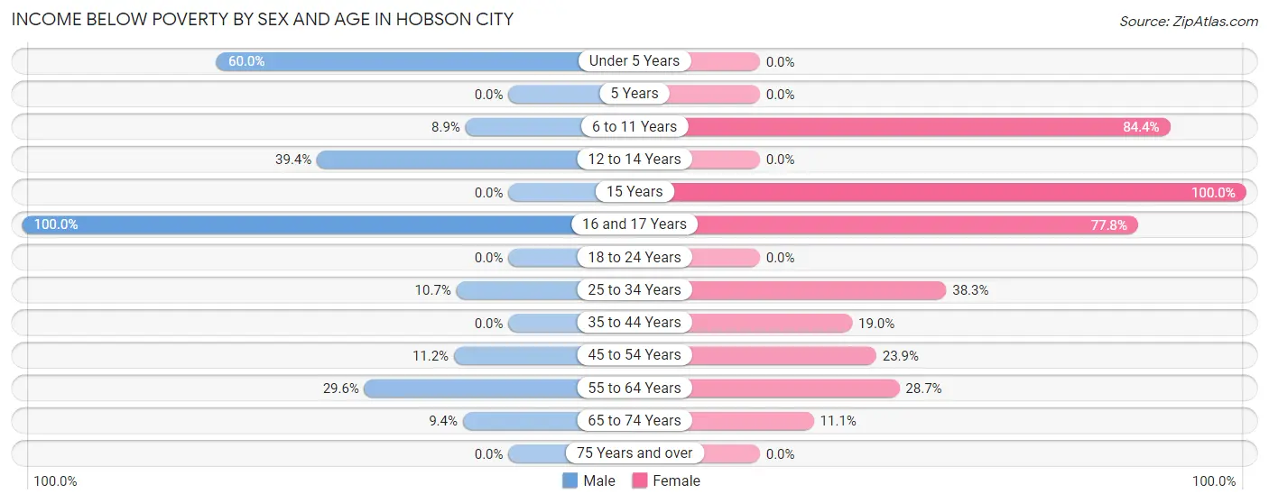 Income Below Poverty by Sex and Age in Hobson City
