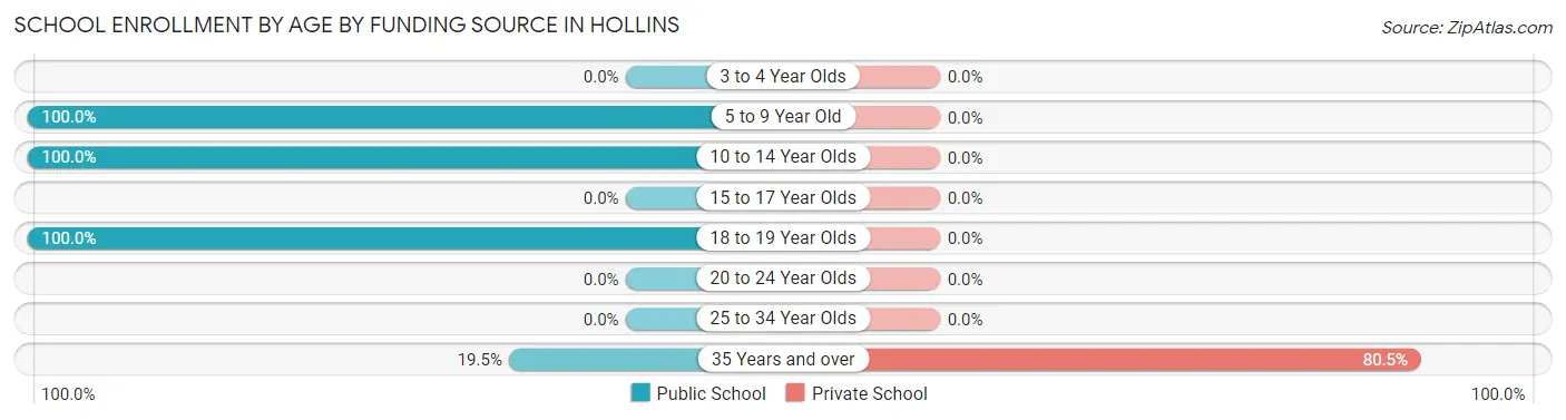 School Enrollment by Age by Funding Source in Hollins