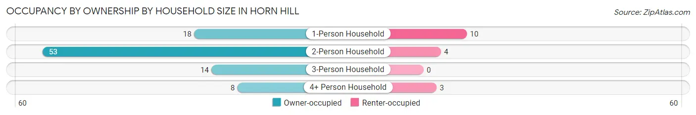 Occupancy by Ownership by Household Size in Horn Hill