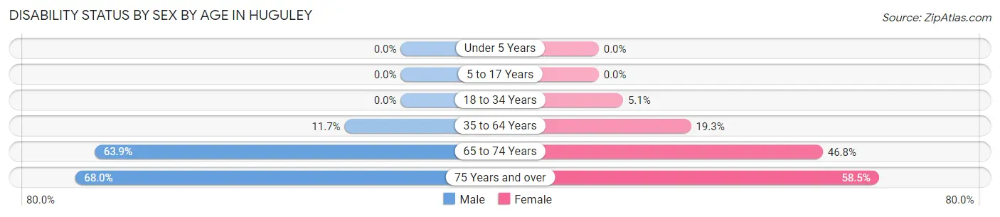Disability Status by Sex by Age in Huguley