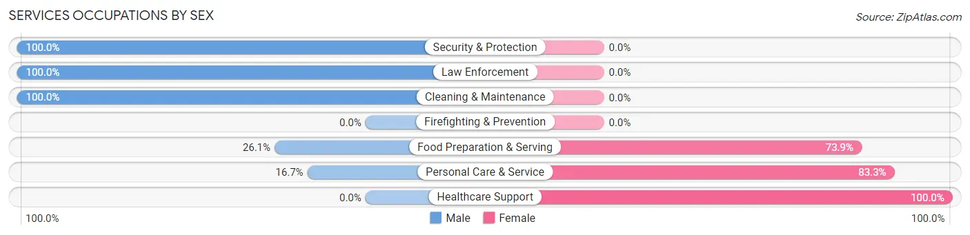 Services Occupations by Sex in Indian Springs Village