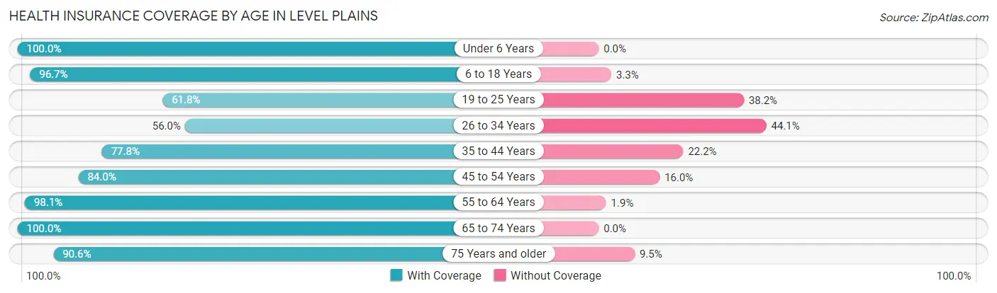 Health Insurance Coverage by Age in Level Plains