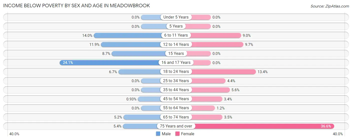 Income Below Poverty by Sex and Age in Meadowbrook